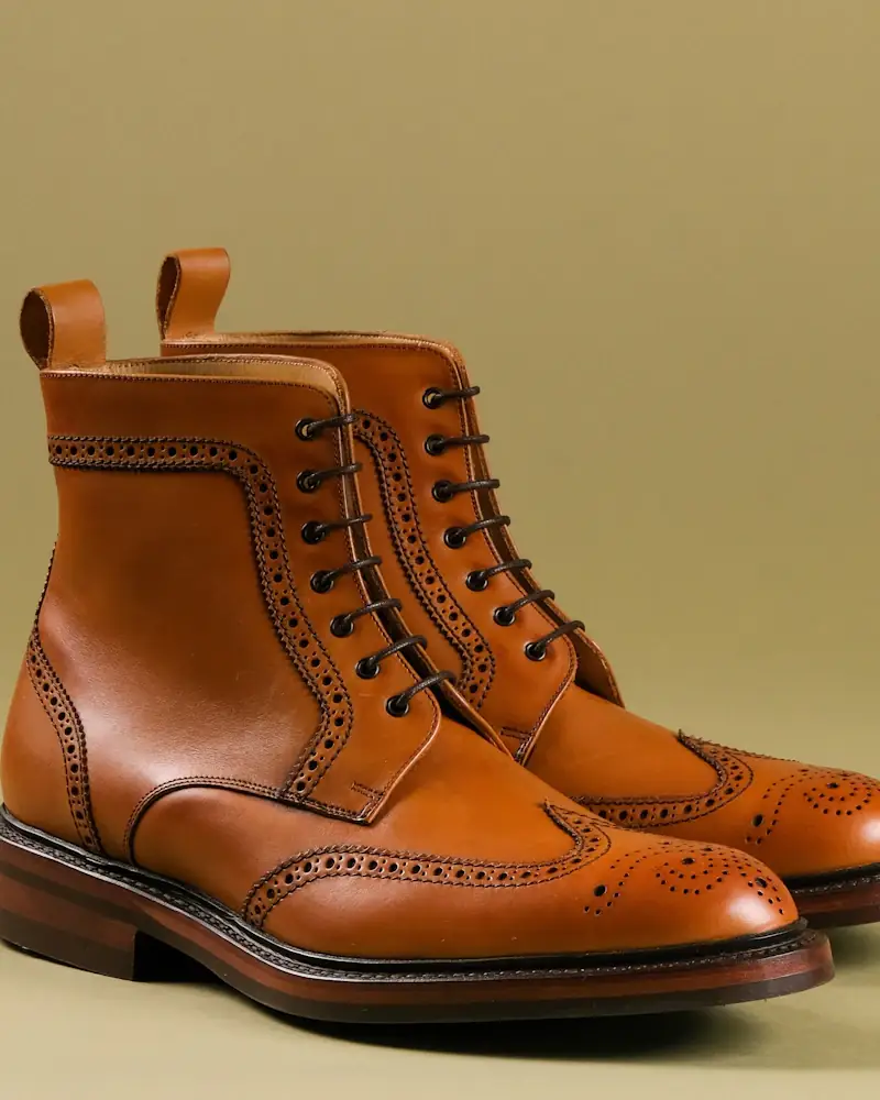 Tobacco leather brogue boots
