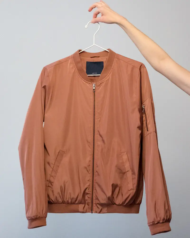 Terracotta zip overshirt on a white hanger
